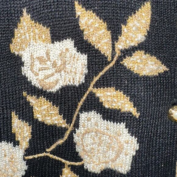Vintage Jaclyn Smith Black Gold Metallic Floral Knit Sweater Vest Size M - Picture 6 of 11